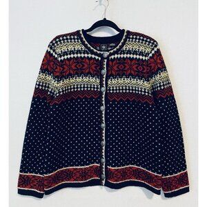Skyr Cardigan Sweater Womens Medium Nordic Fair Isle Wool Metal Buttons Outdoor